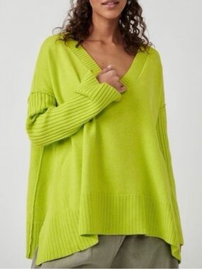 Free People Orion A Line Oversized Tunic Sweater in Acid Lime